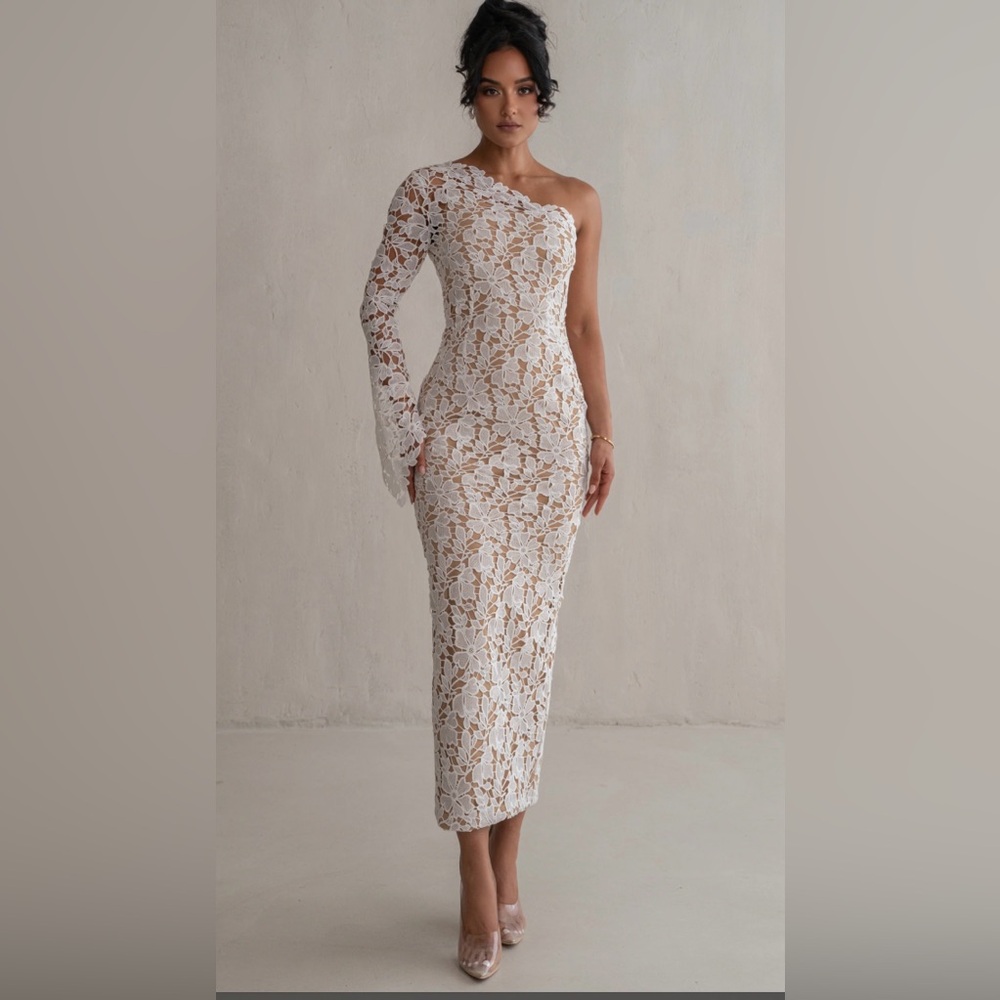 JLUXLABEL ivory True love One-Shoulder Lace Dress